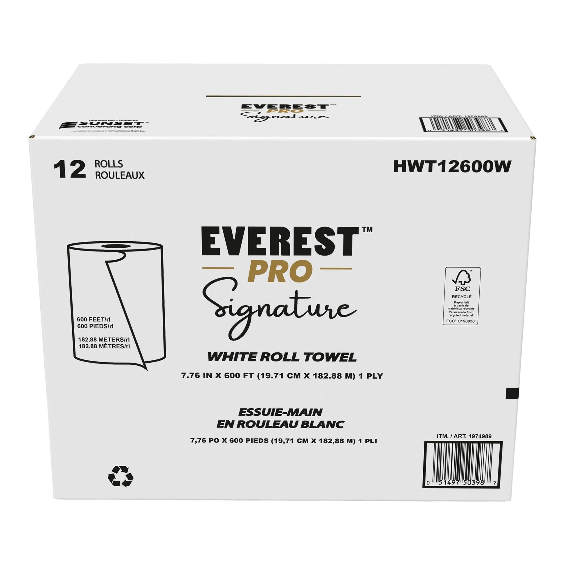 Everest Pro Signature White Towel Roll, 12 × 600' - image 1