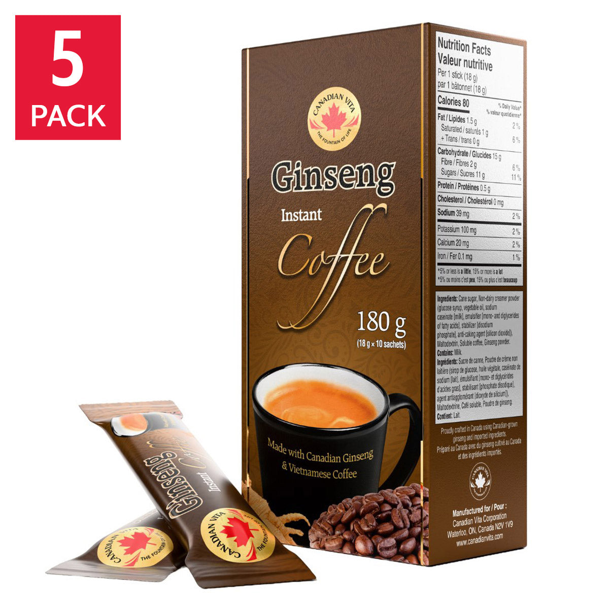 Canadian Vita Instant Ginseng Coffee, 5 boxes, 50 x 18 g - image 1