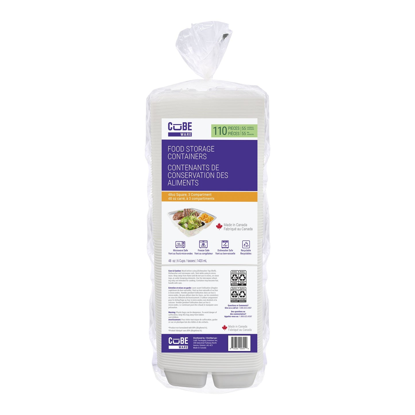 Cubeware 48oz 3-Compartment Container, Pack of 55 - image 1
