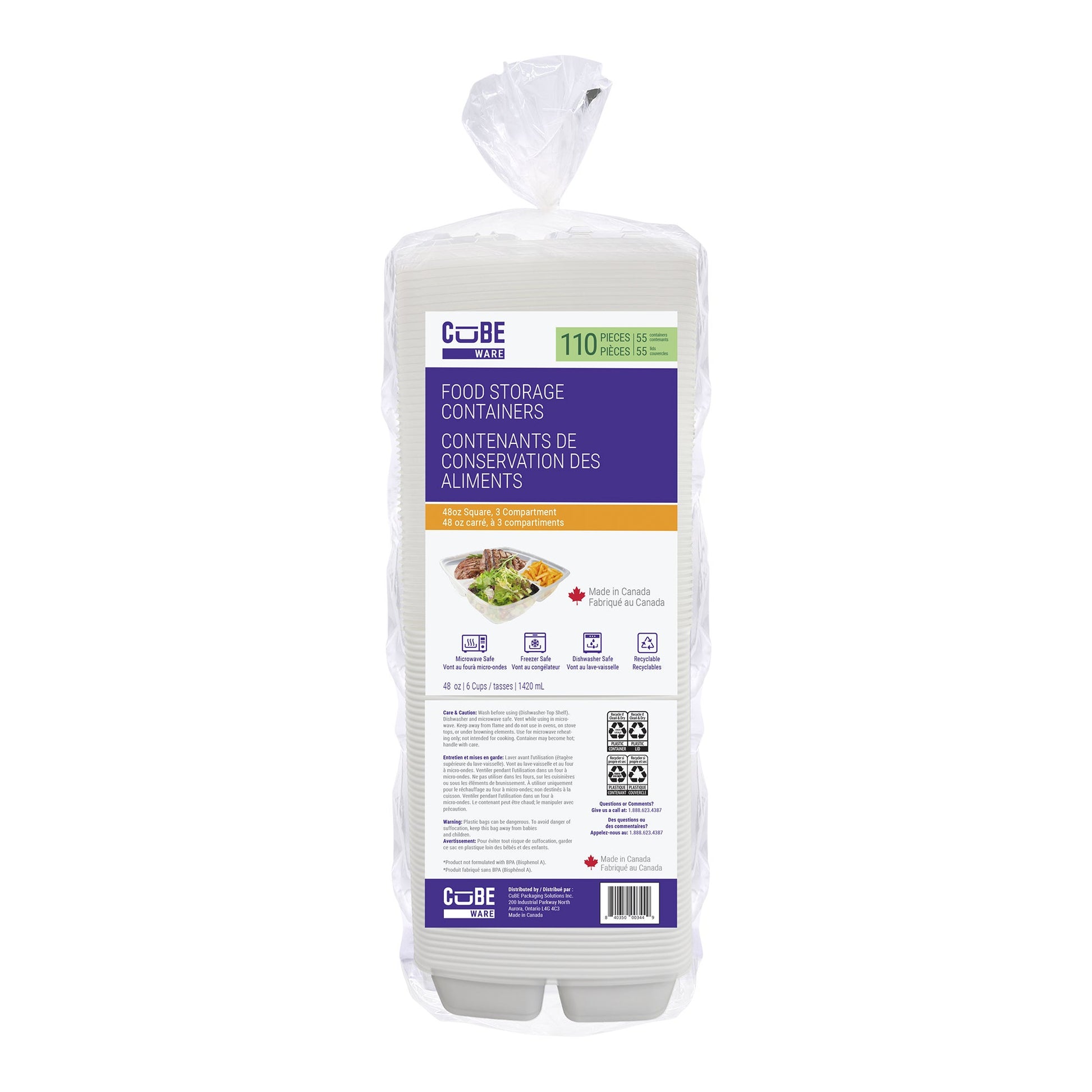 Cubeware 48oz 3-Compartment Container, Pack of 55 - image 1