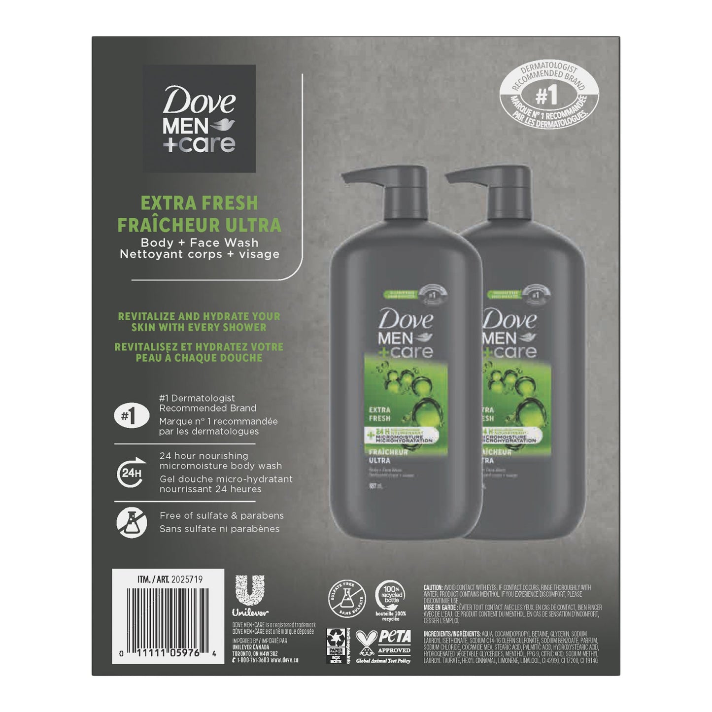 Dove Men + Care Extra Fresh Body Wash, 2 x 887 mL - image 3
