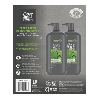 Dove Men + Care Extra Fresh Body Wash, 2 x 887 mL - image 3