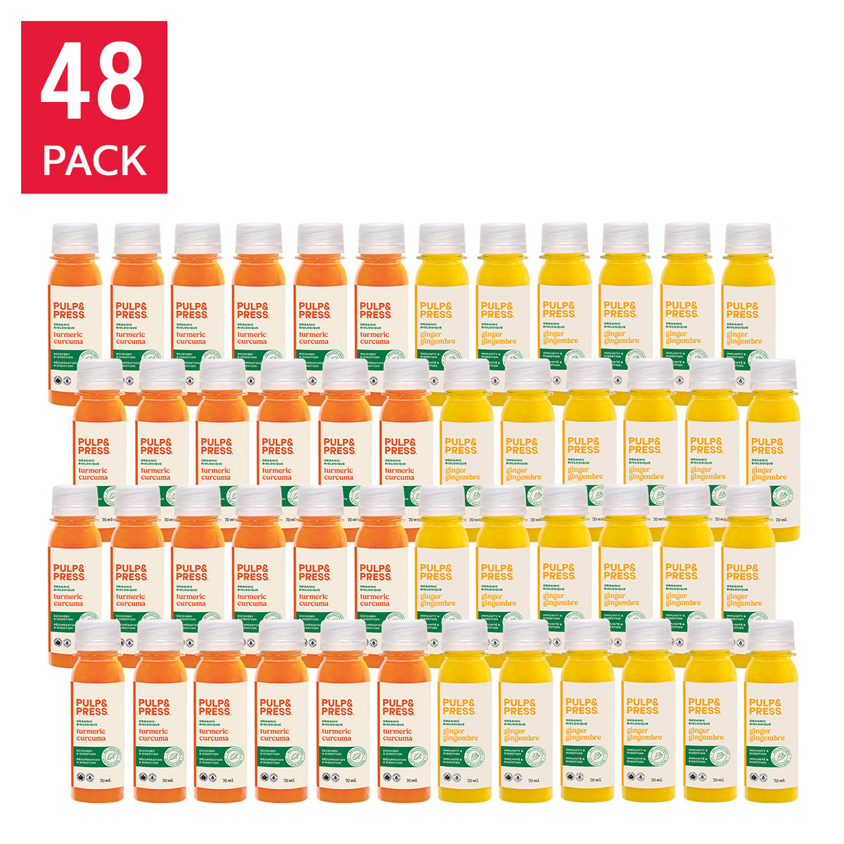Pulp & Press Premium Organic Ginger and Turmeric Cold-Pressed Wellness Shot Pack, 48 × 70 mL (2.4 fl oz) - image 1