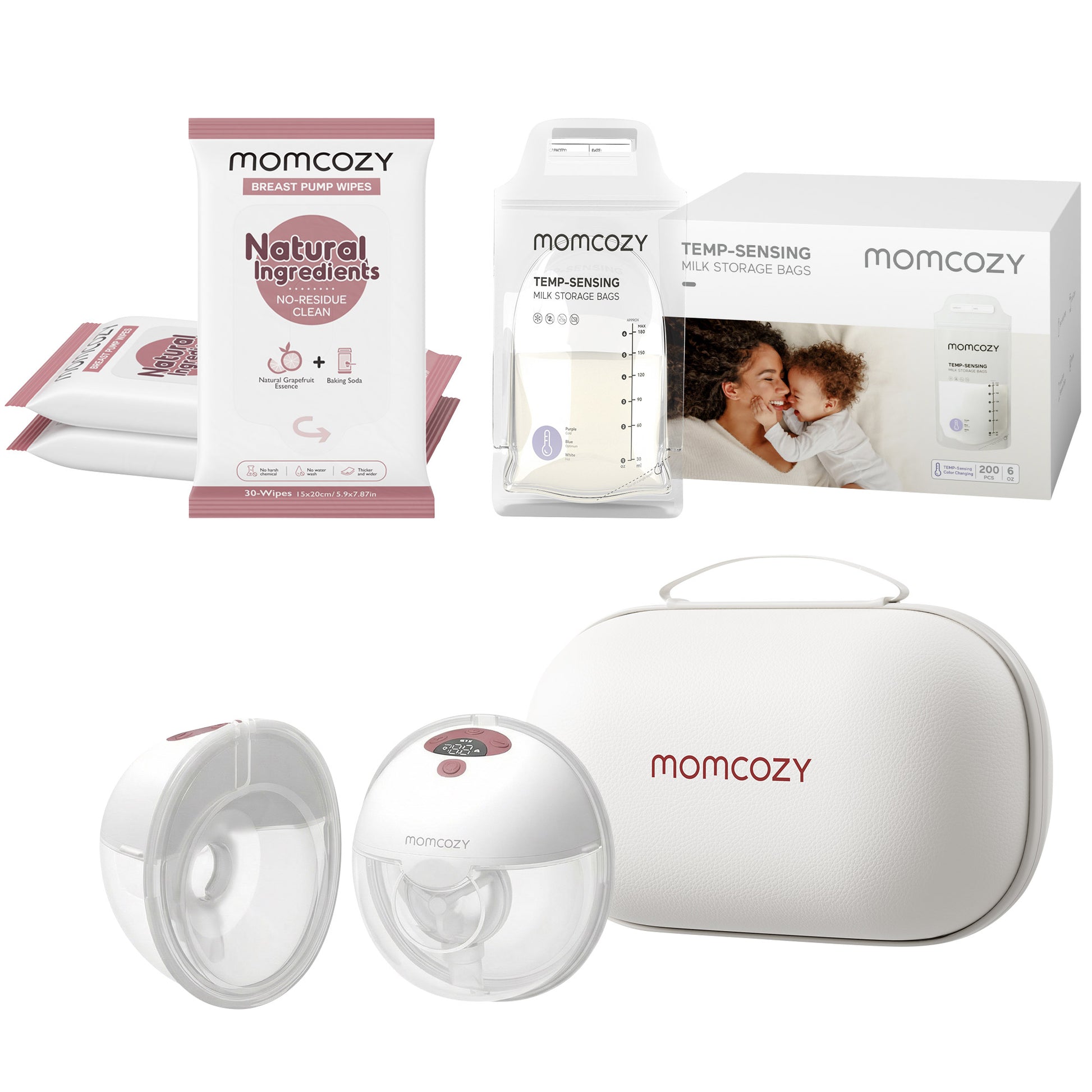Momcozy Smart Breast Pump + Milk Storage Bags + Breast Pump Wipes - image 1