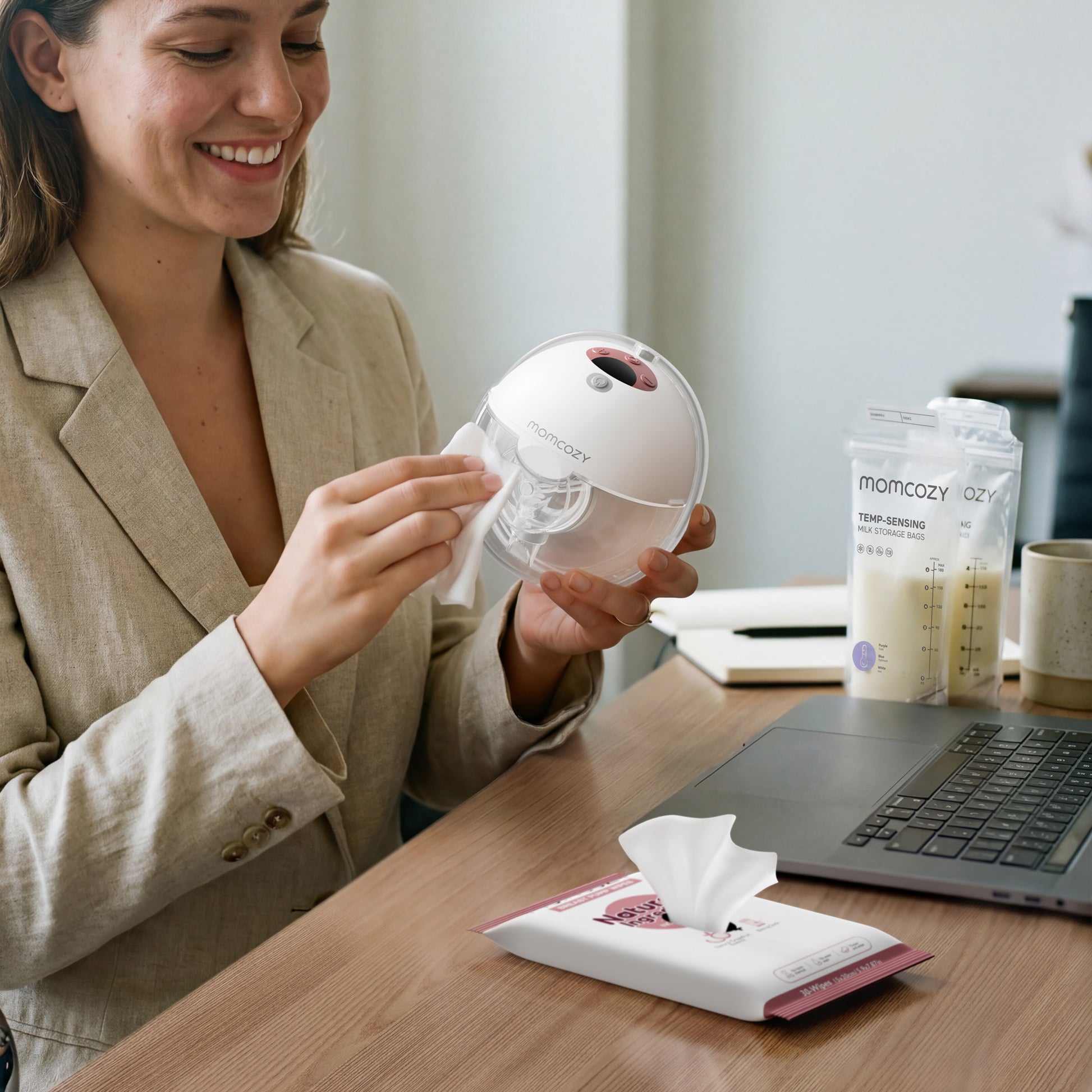 Momcozy Smart Breast Pump + Milk Storage Bags + Breast Pump Wipes - image 5