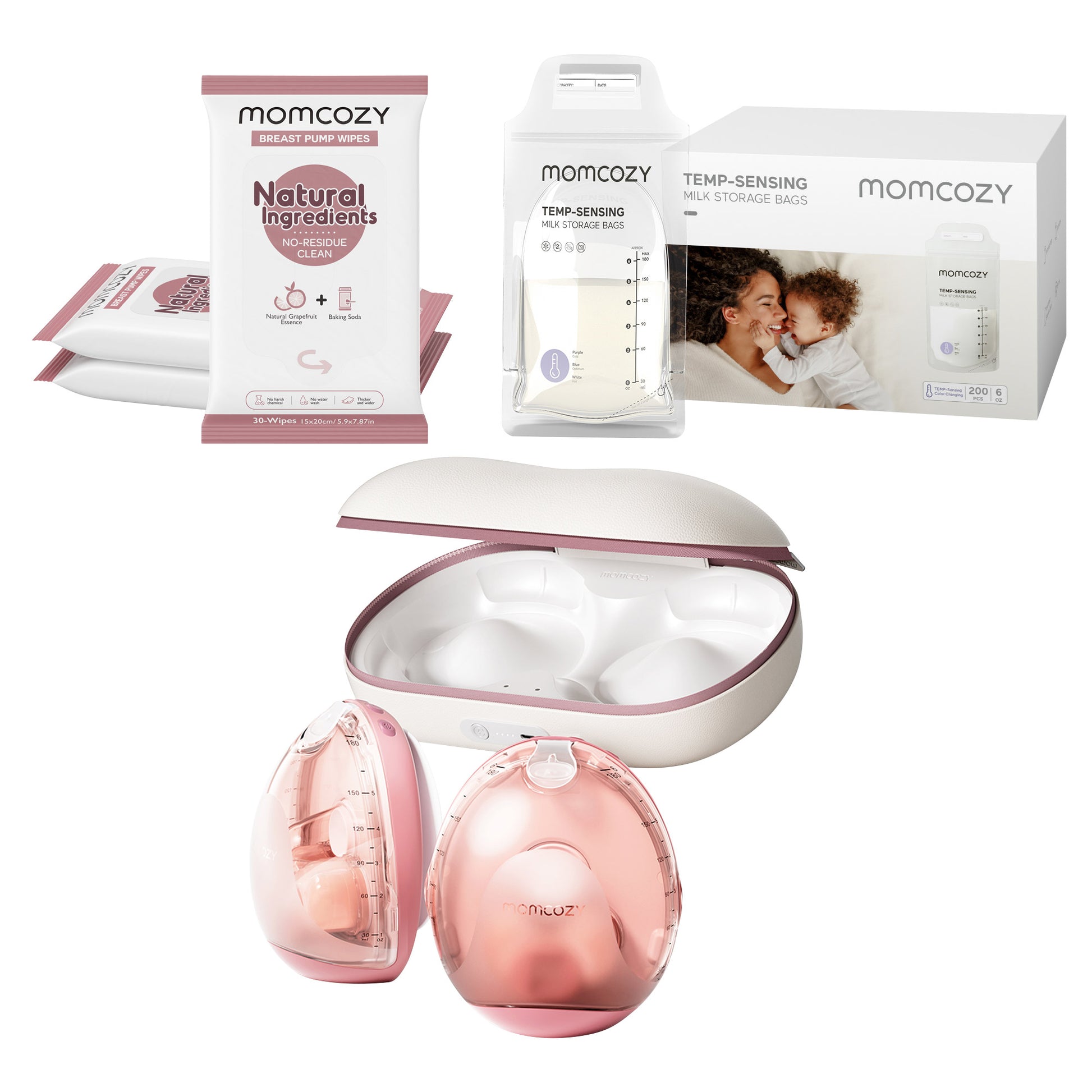 Momcozy Breast Pump + Milk Storage Bags + Breast Pump Wipes - image 1