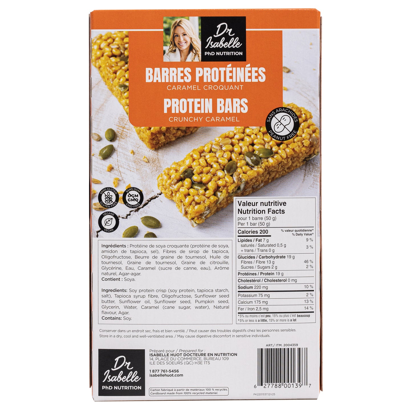 Dr. Isabelle PhD Nutrition Plant-Based Protein Bars, Crunchy Caramel, 30 x 50 g - image 4