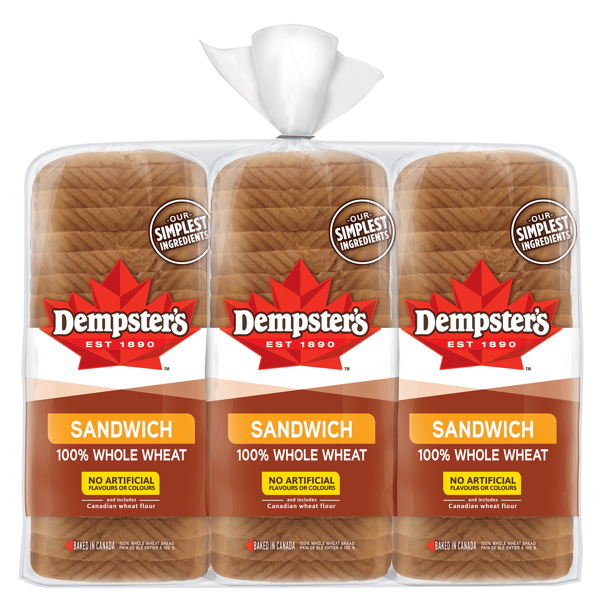 Dempster's 100% Whole Wheat Sandwich Bread, 3 × 675 g - image 1