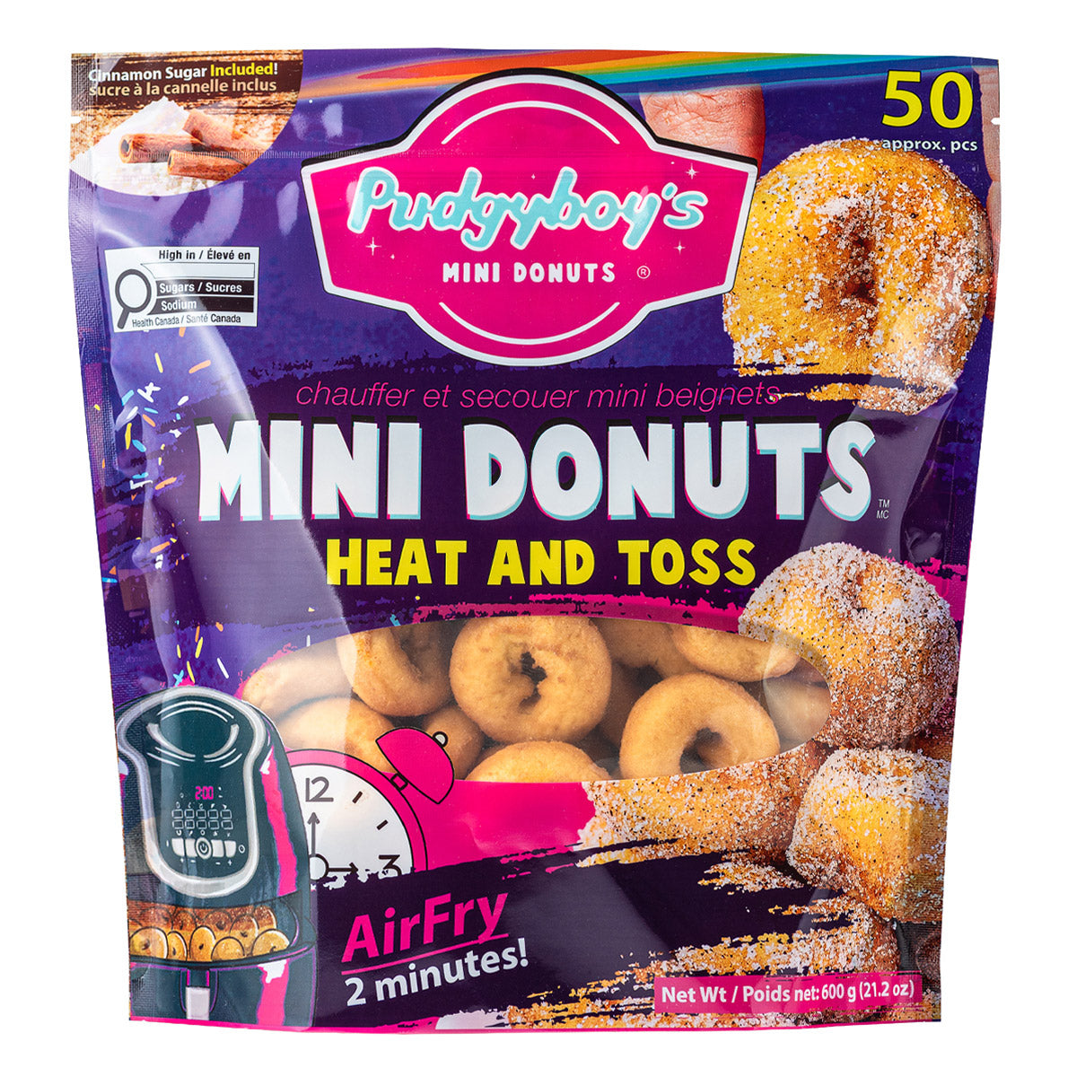 Pudgyboy's Heat & Toss Mini Donuts Variety Pack, 4-pack (2 Cinnamon Sugar & 2 Powdered Sugar) - image 2
