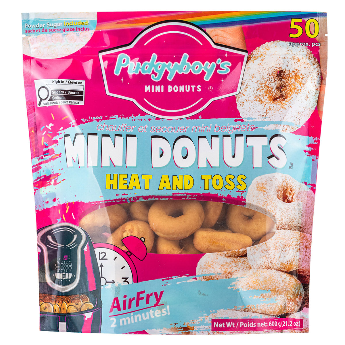 Pudgyboy's Heat & Toss Mini Donuts Variety Pack, 4-pack (2 Cinnamon Sugar & 2 Powdered Sugar) - image 3