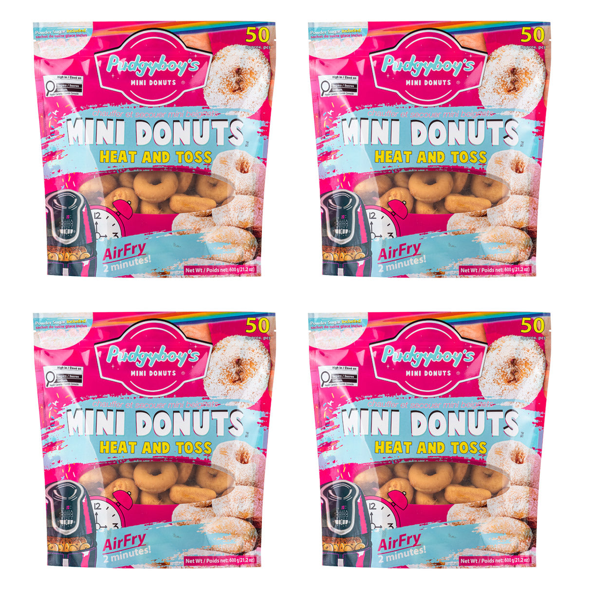 Pudgyboy's Heat & Toss Mini Donuts with Powdered Sugar, 4-pack - image 1