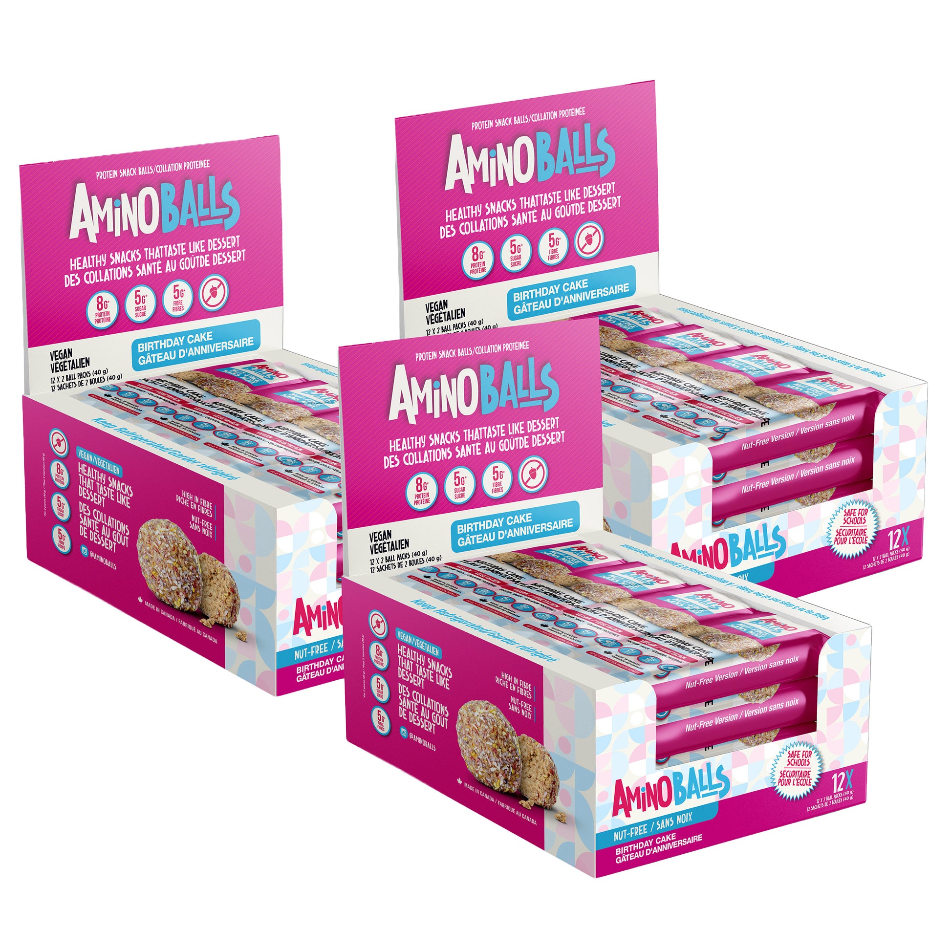 Amino Balls Birthday Cake Nut Free Vegan Protein Snacks, 36 × 40 g - image 1