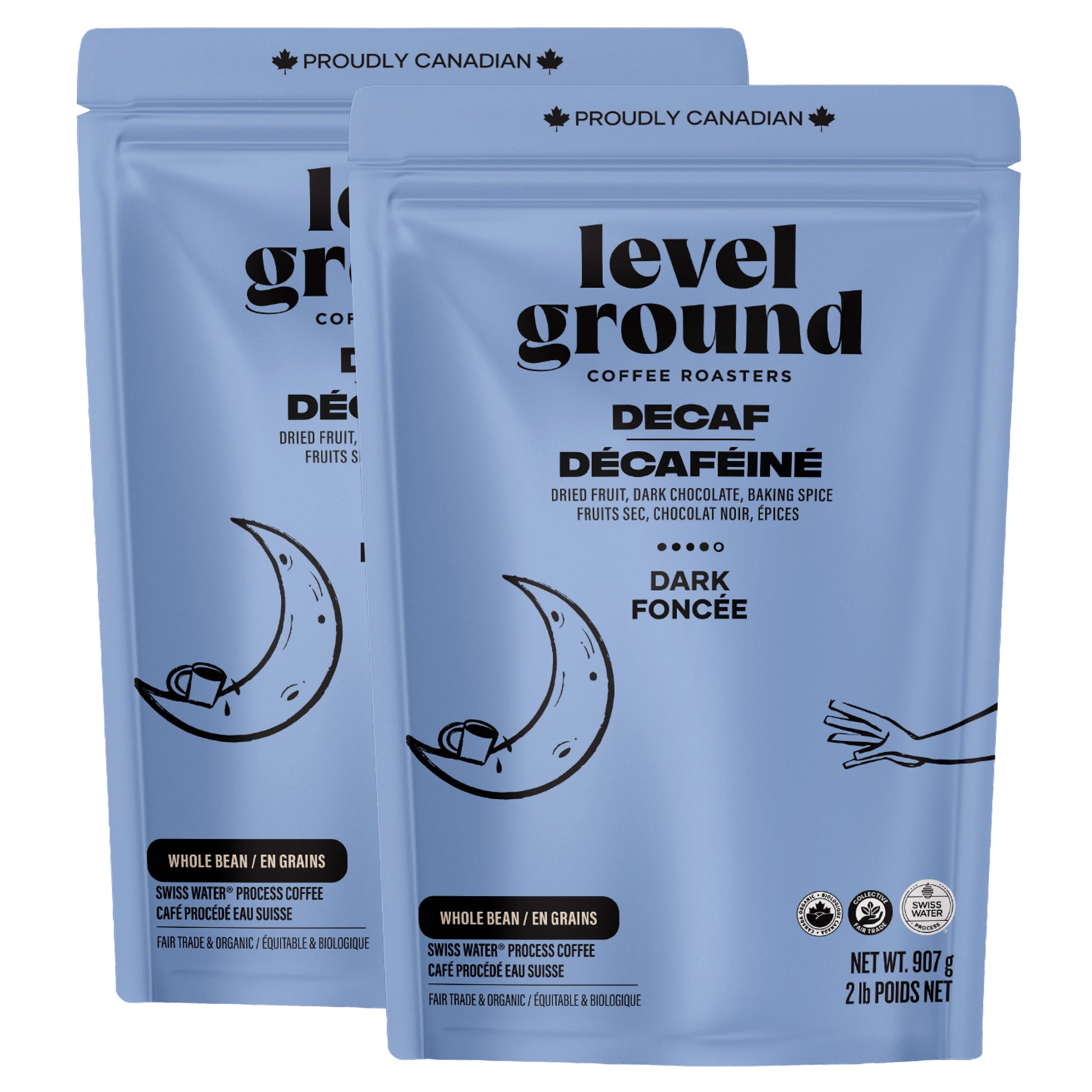 Level Ground Decaf Dark Roast Organic Whole Bean Coffee, 2 x 907 g - image 1