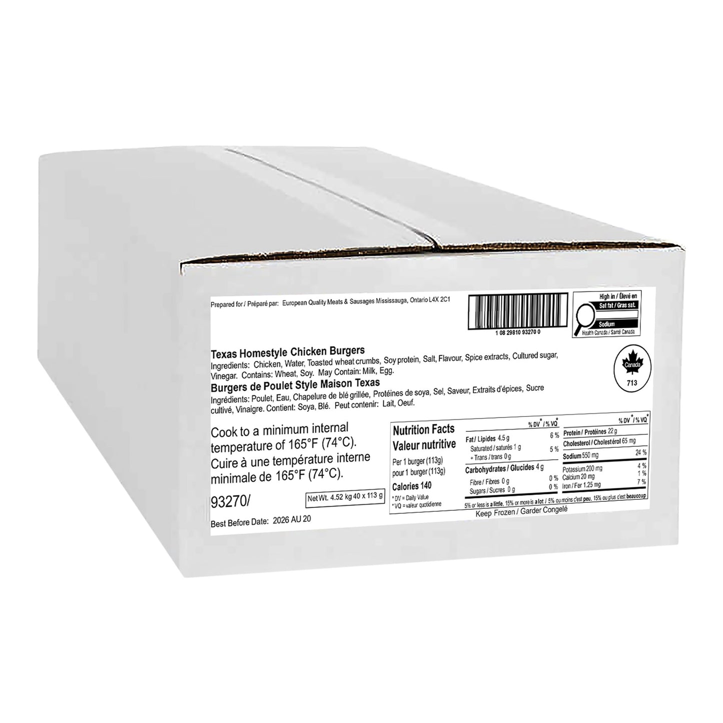 European Quality Meats Texas Homestyle Chicken Burgers, 40 x 113 g - image 2