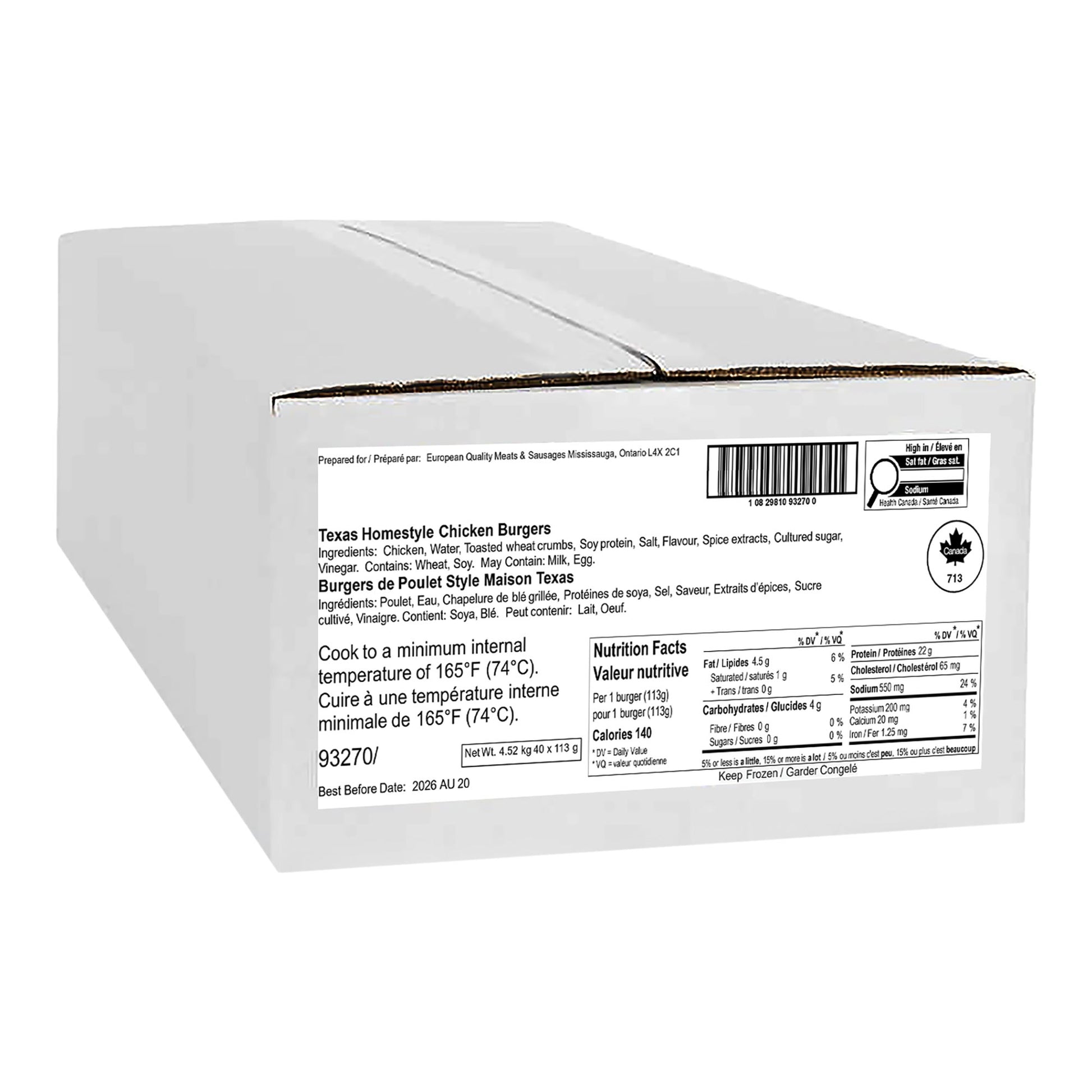 European Quality Meats Texas Homestyle Chicken Burgers, 40 x 113 g - image 2