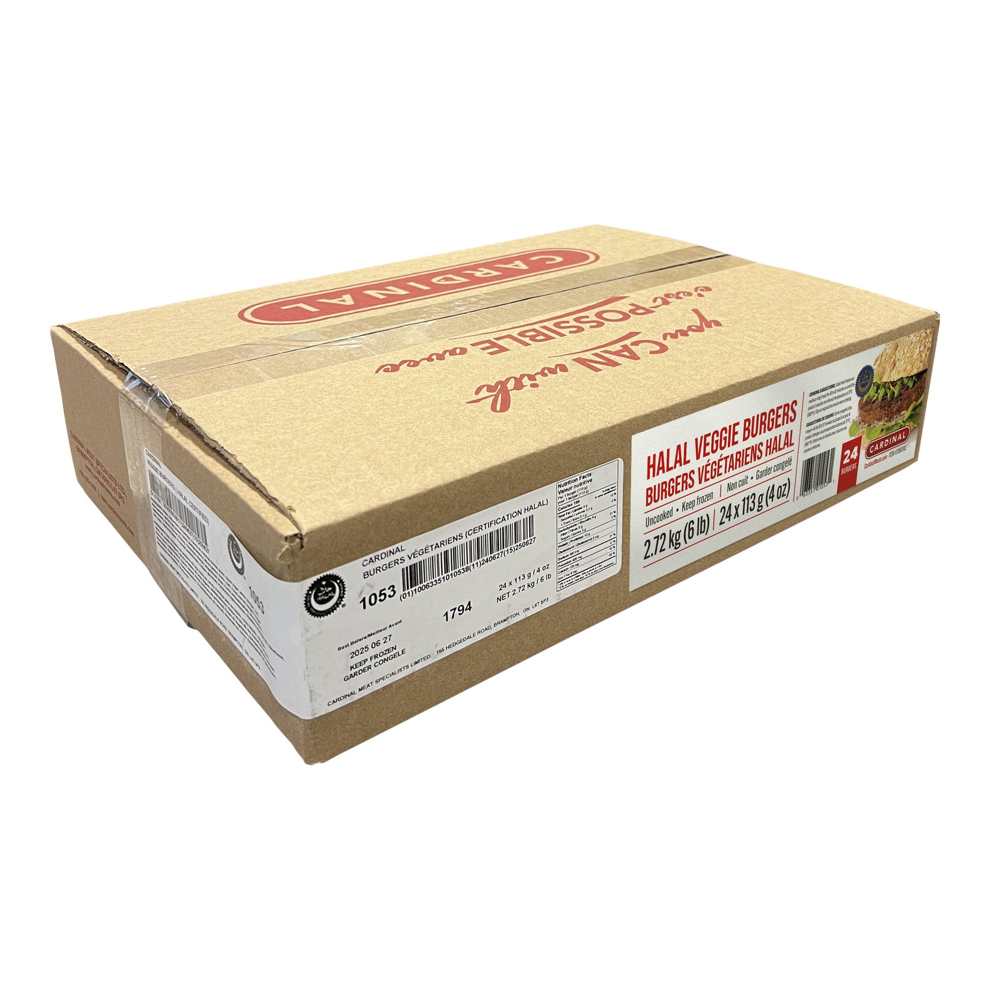 Cardinal Halal Frozen Veggie Burger, 24 × 113 g - image 1
