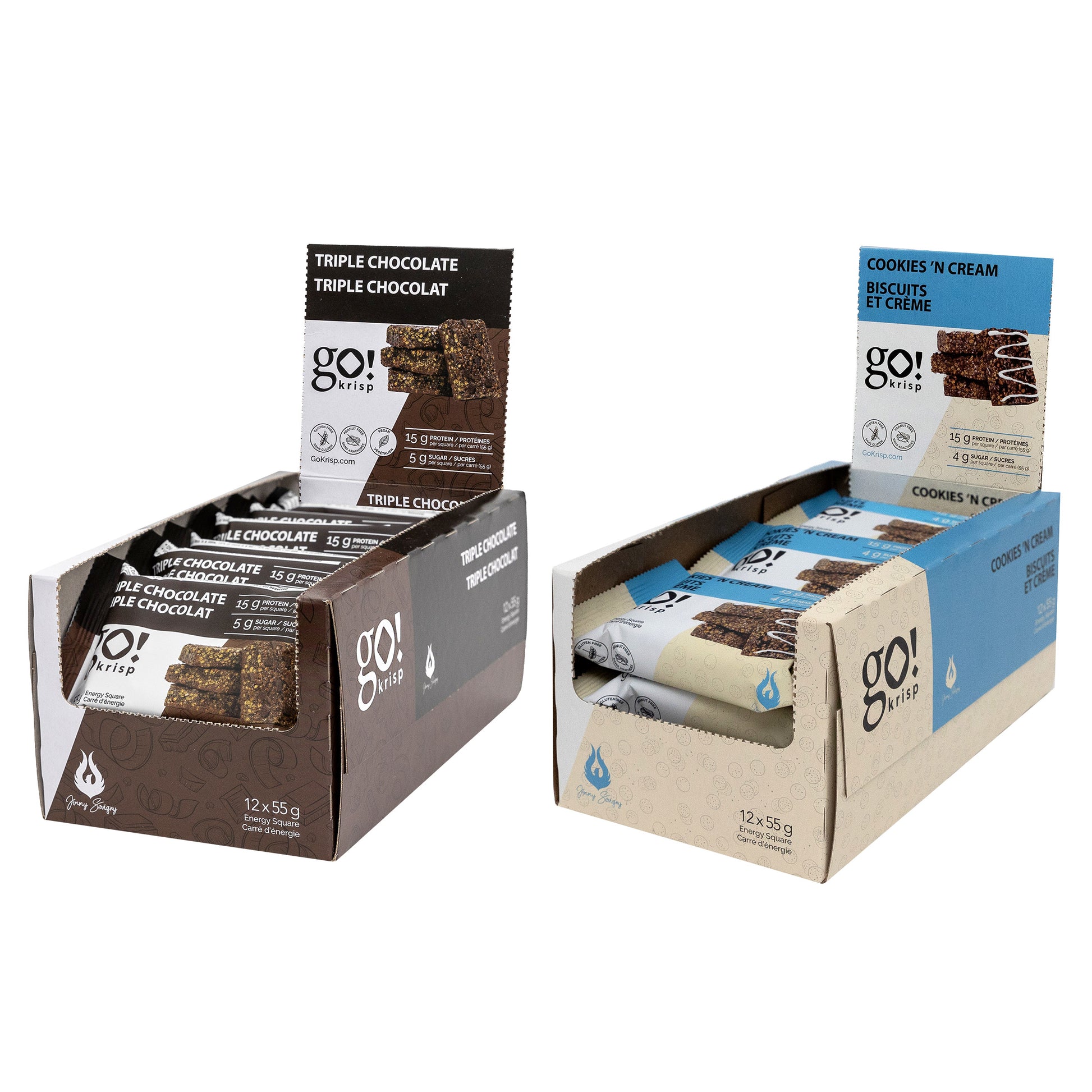 Go!Krisp Protein Squares, Triple Chocolate and Cookies N' Cream, 24 × 55 g - image 1