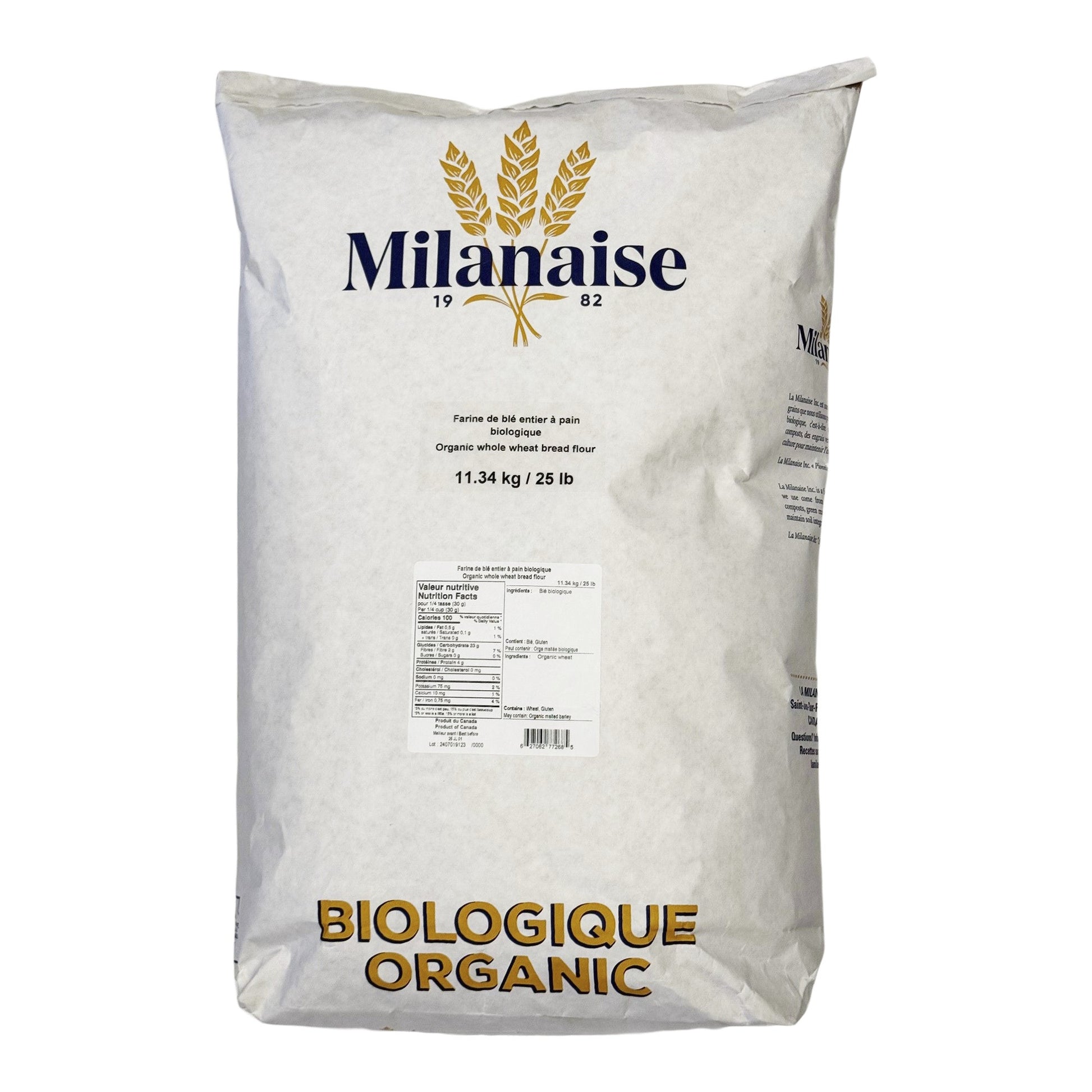 La Milanaise Organic Whole Wheat Flour, 11.34 kg - image 1