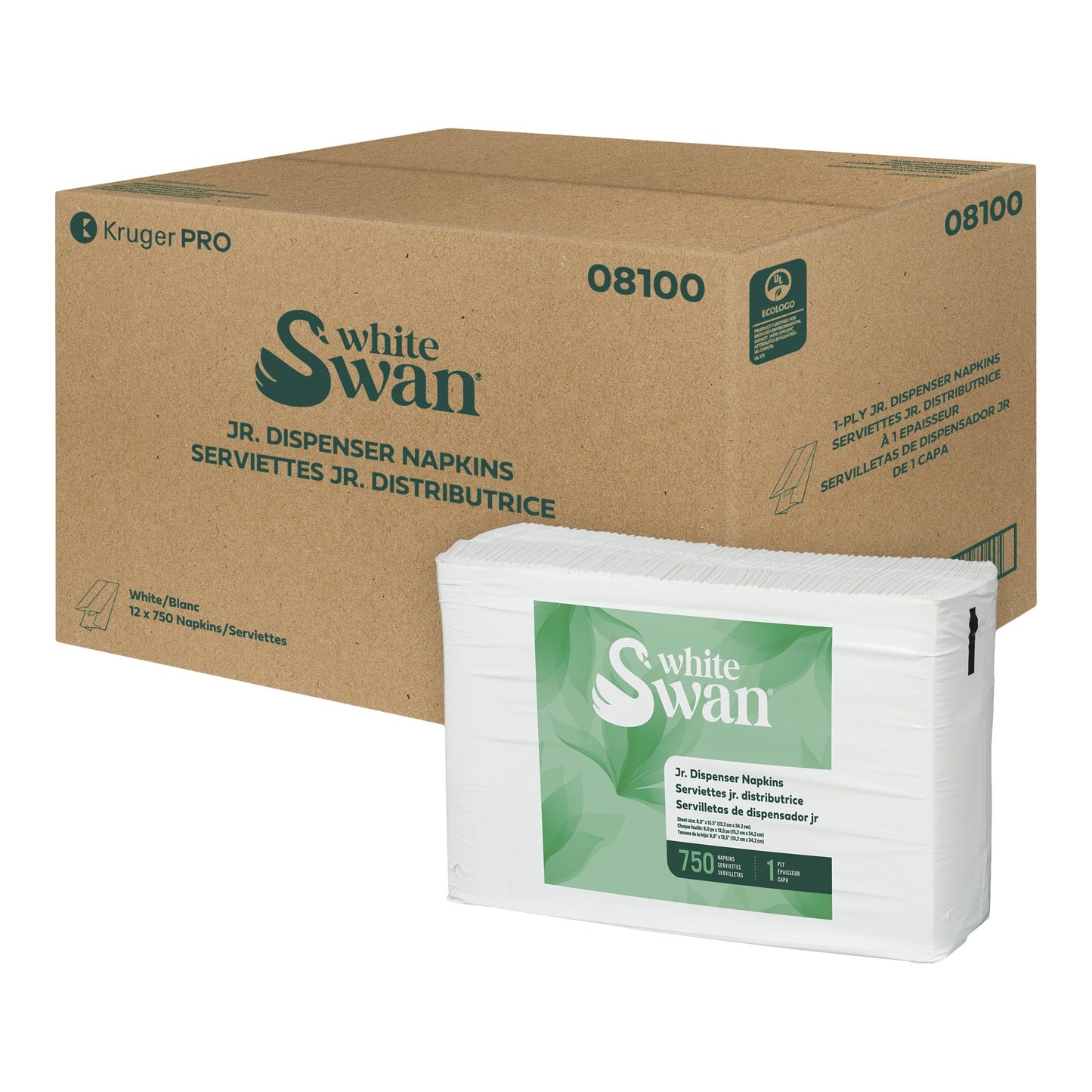 White Swan Jr. Dispenser Napkins, 4 packs of 750 - image 1
