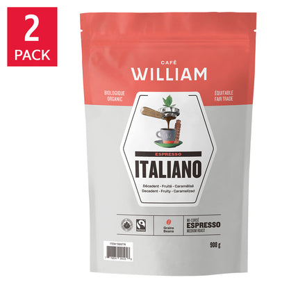 Café William Espresso Italiano Fair Trade and Organic Coffee, 2 x 908 g - image 1