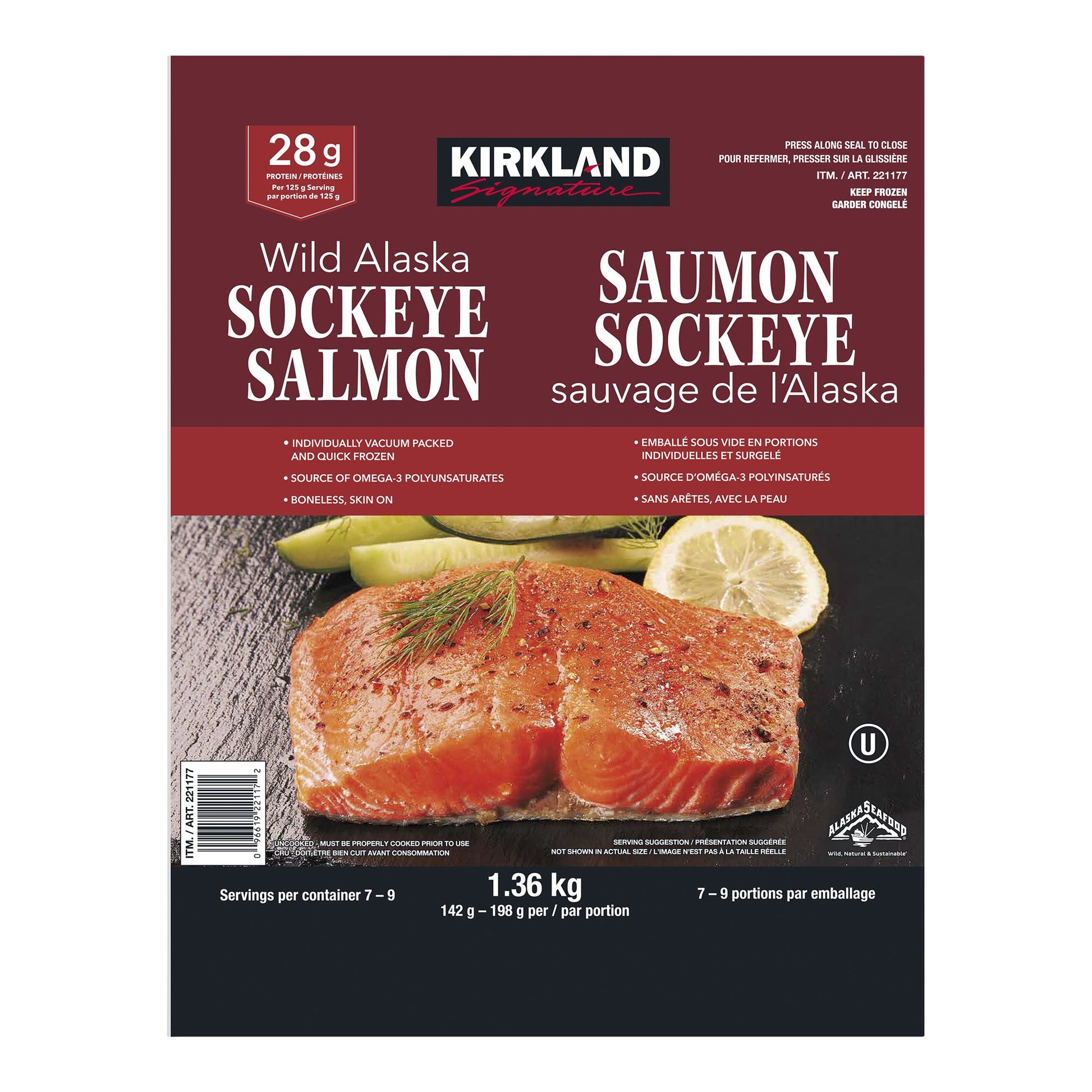 Kirkland Signature Frozen Wild Alaskan Sockeye Salmon, 1.36 kg - image 1