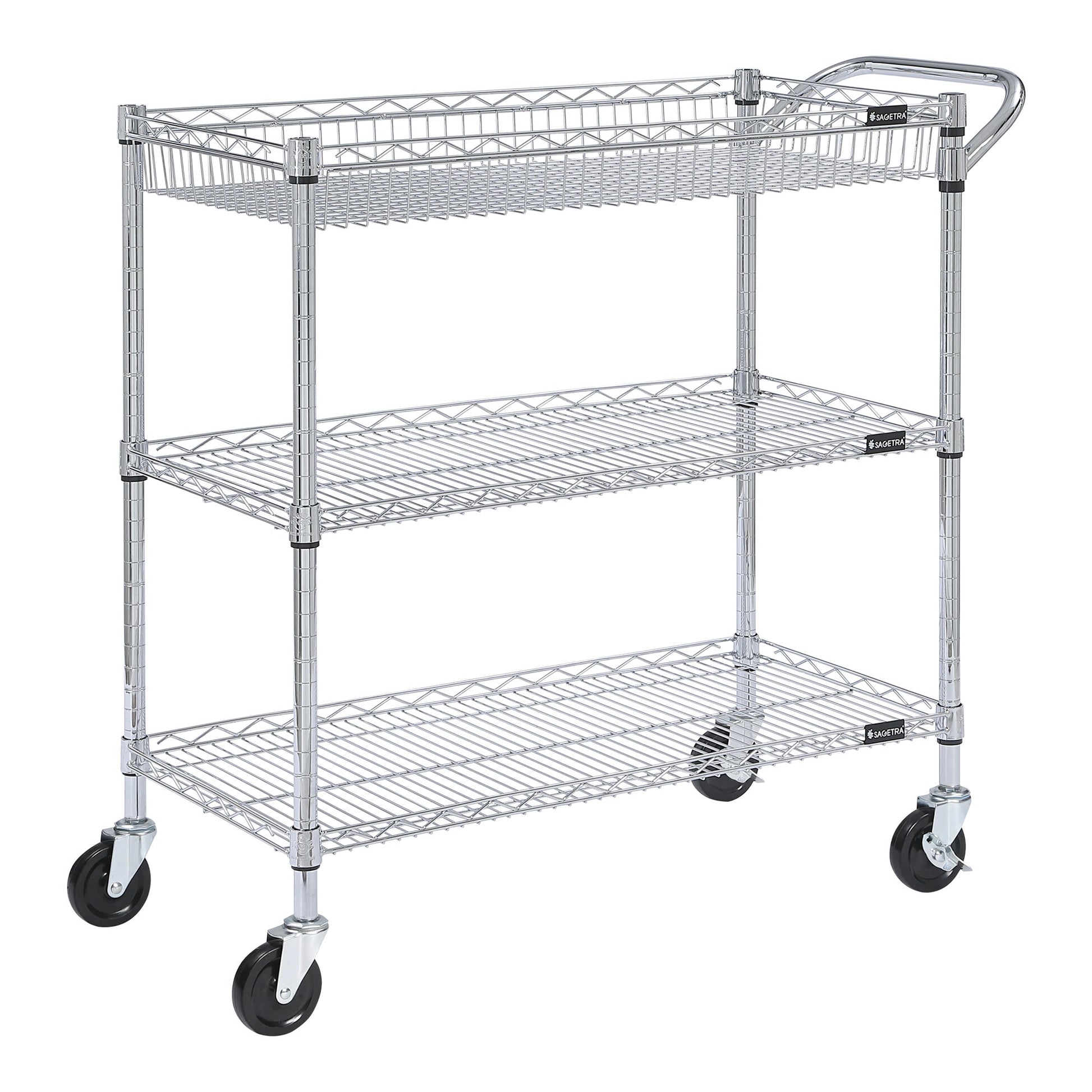 3 Tier Utility Cart,  Chrome Plated, 36" x 18" x 39" - image 1