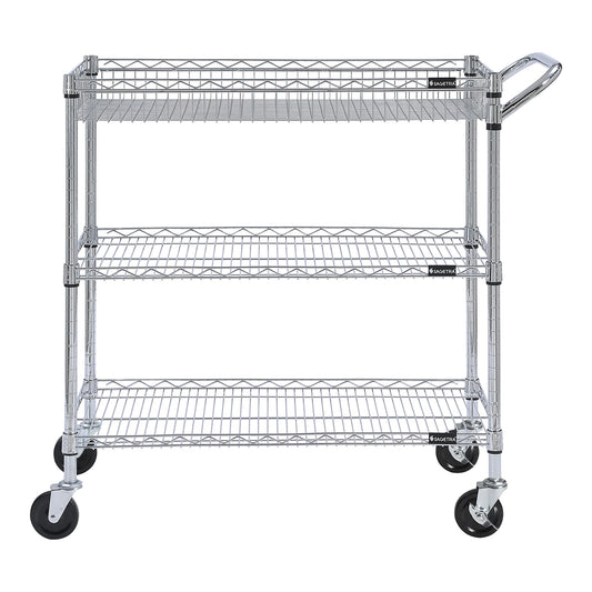 3 Tier Utility Cart,  Chrome Plated, 36" x 18" x 39" - image 2