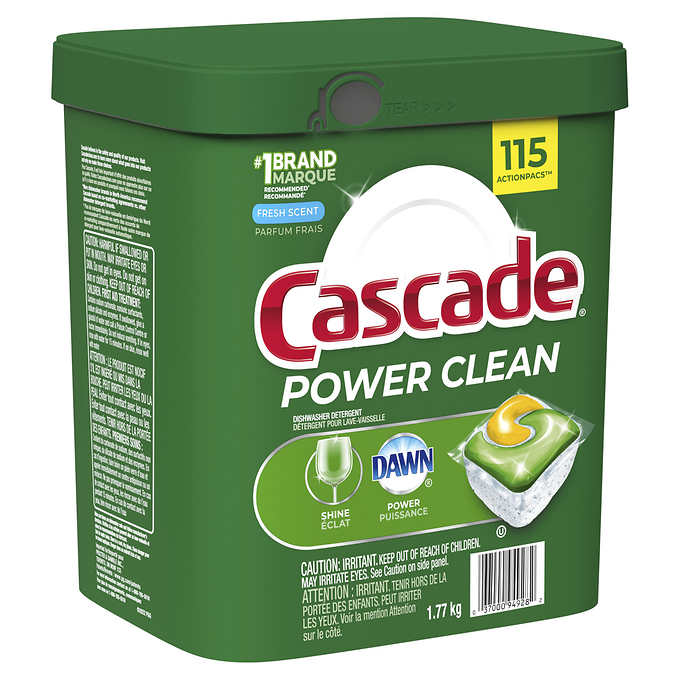Cascade Power Clean Dishwasher Detergent ActionPacs, 115-count