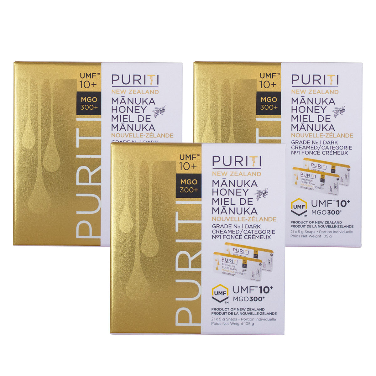 Puriti New Zealand Manuka Honey Snap Packs Umf 10+, 63 × 5 g - image 1