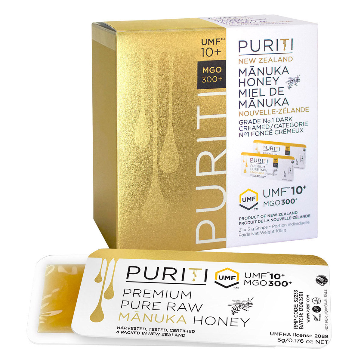 Puriti New Zealand Manuka Honey Snap Packs Umf 10+, 63 × 5 g - image 2