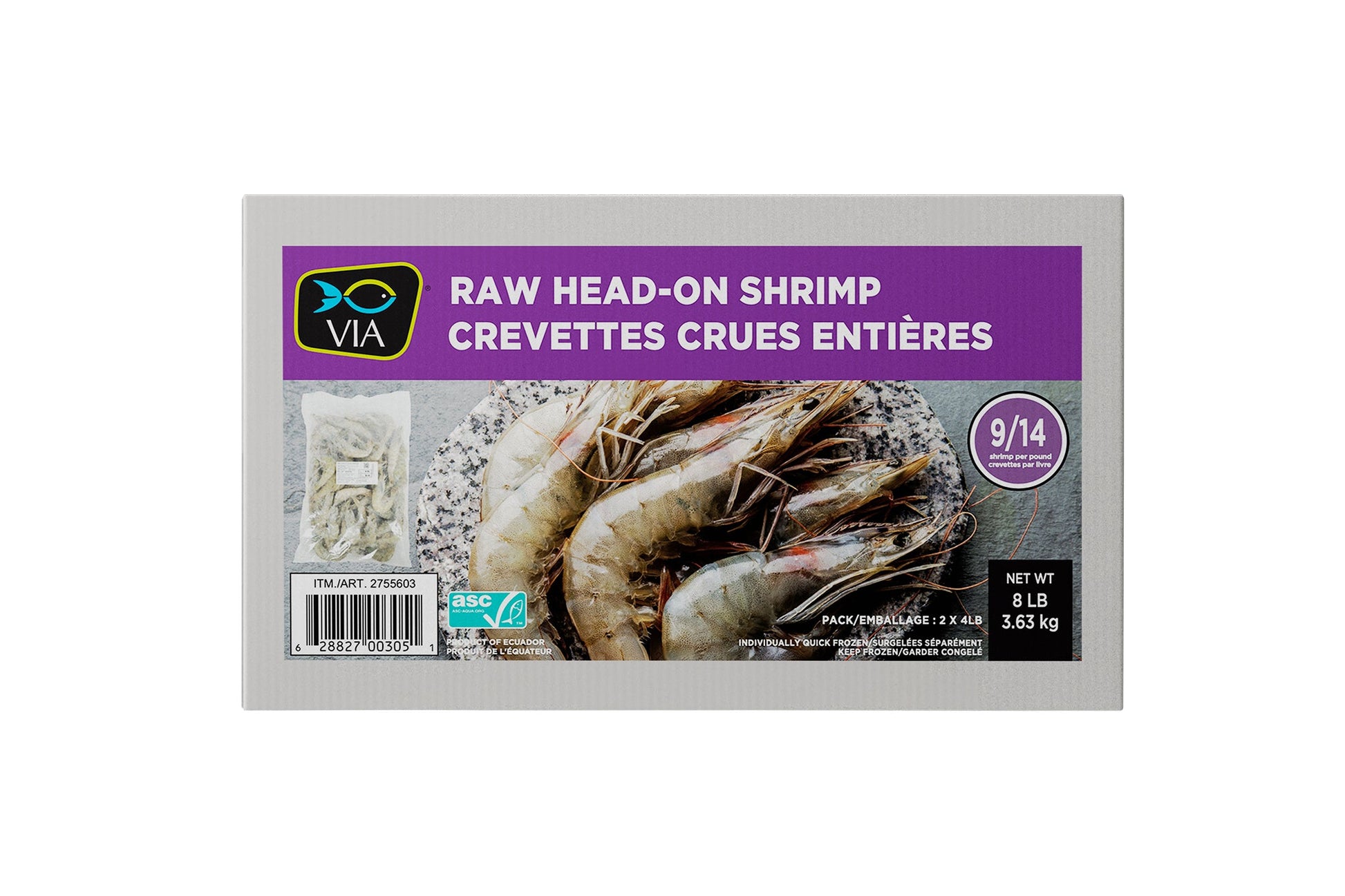Via Raw Head-on Shrimp, 3.63 kg - image 1