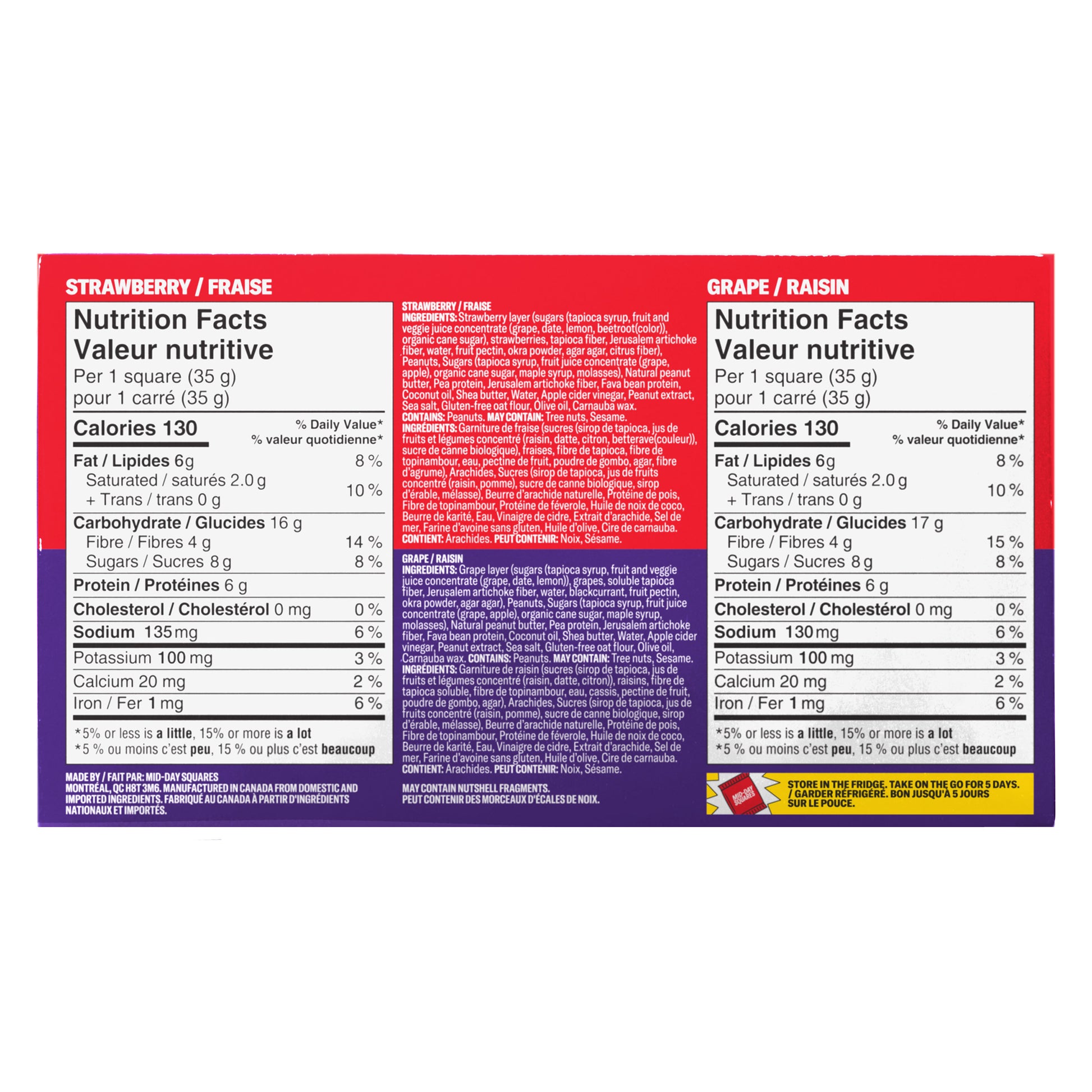 Mid-Day Squares No Bread PB&J Strawberry & Grape Snack Bars Variety Pack, 48 × 33 g - image 2