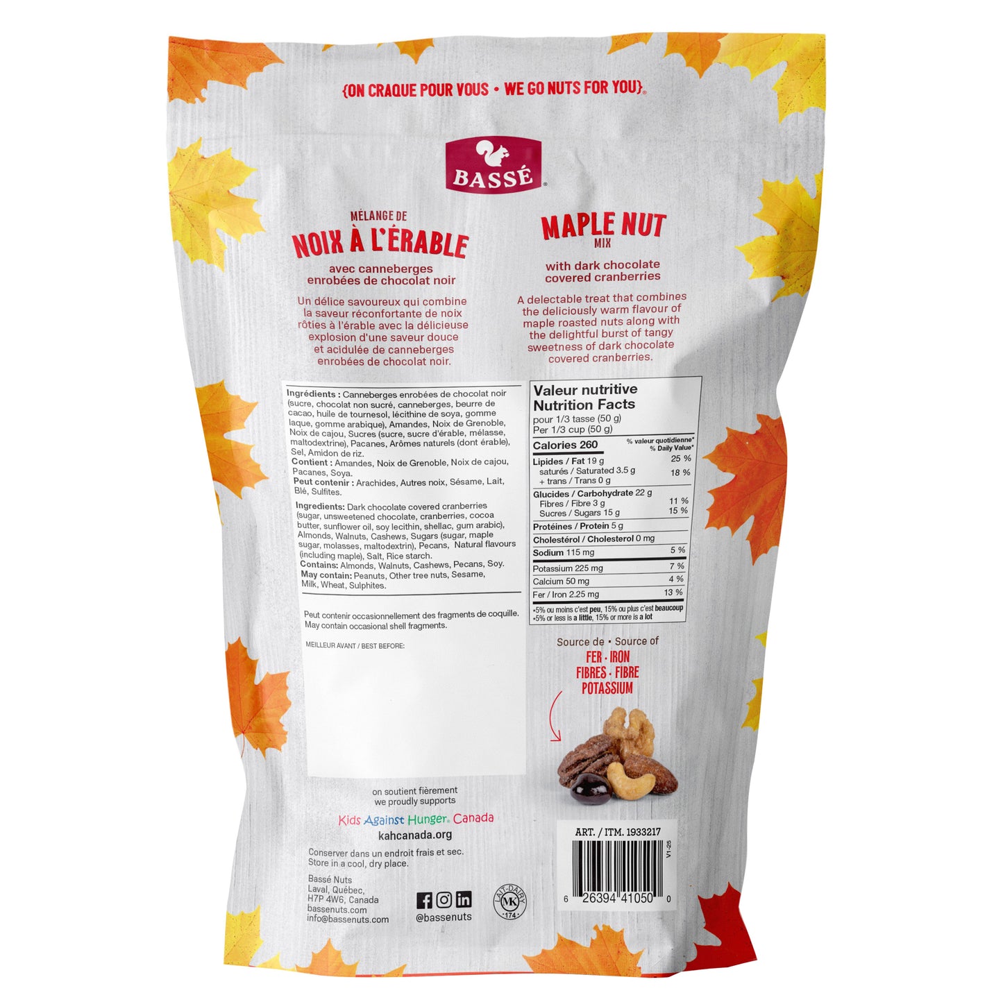 Bassé – Maple Nut Mix with Dark Chocolate Dried Cranberries, 800 g - image 2