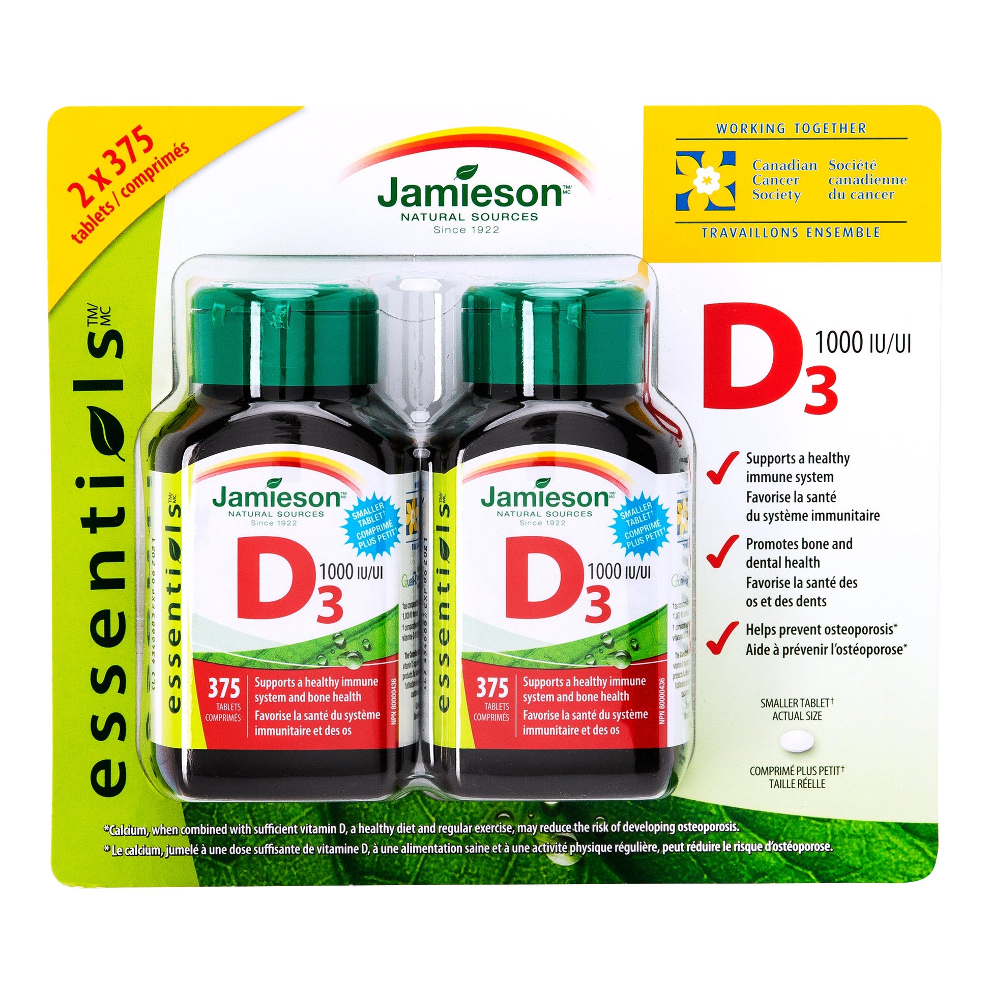 Jamieson Vitamin D3 1,000 IU, 2 packs of 375 tablets - image 3