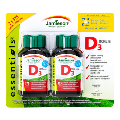 Jamieson Vitamin D3 1,000 IU, 2 packs of 375 tablets - image 3