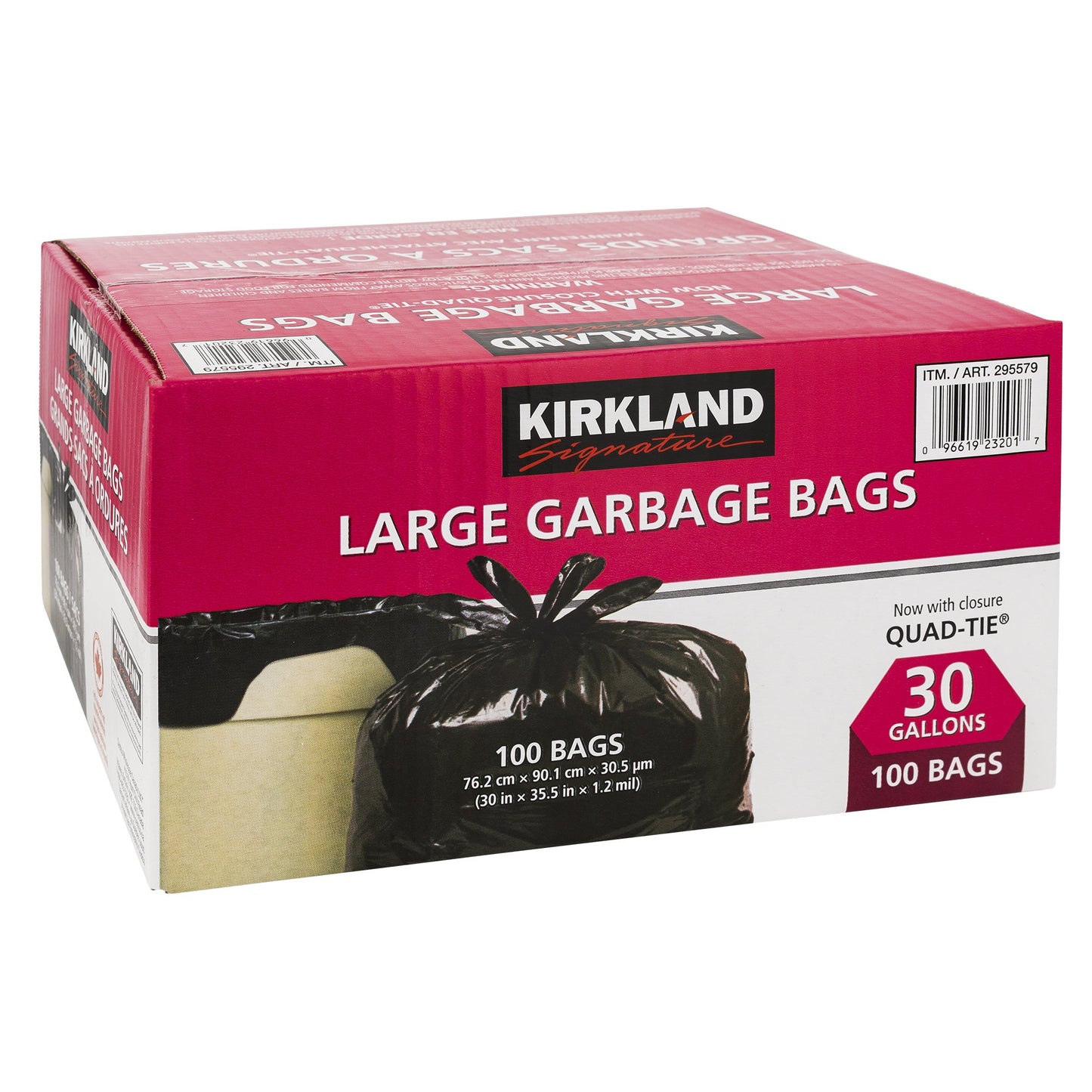 Kirkland Signature Large Quad-tie Garbage Bags, Pack of 100 - image 1