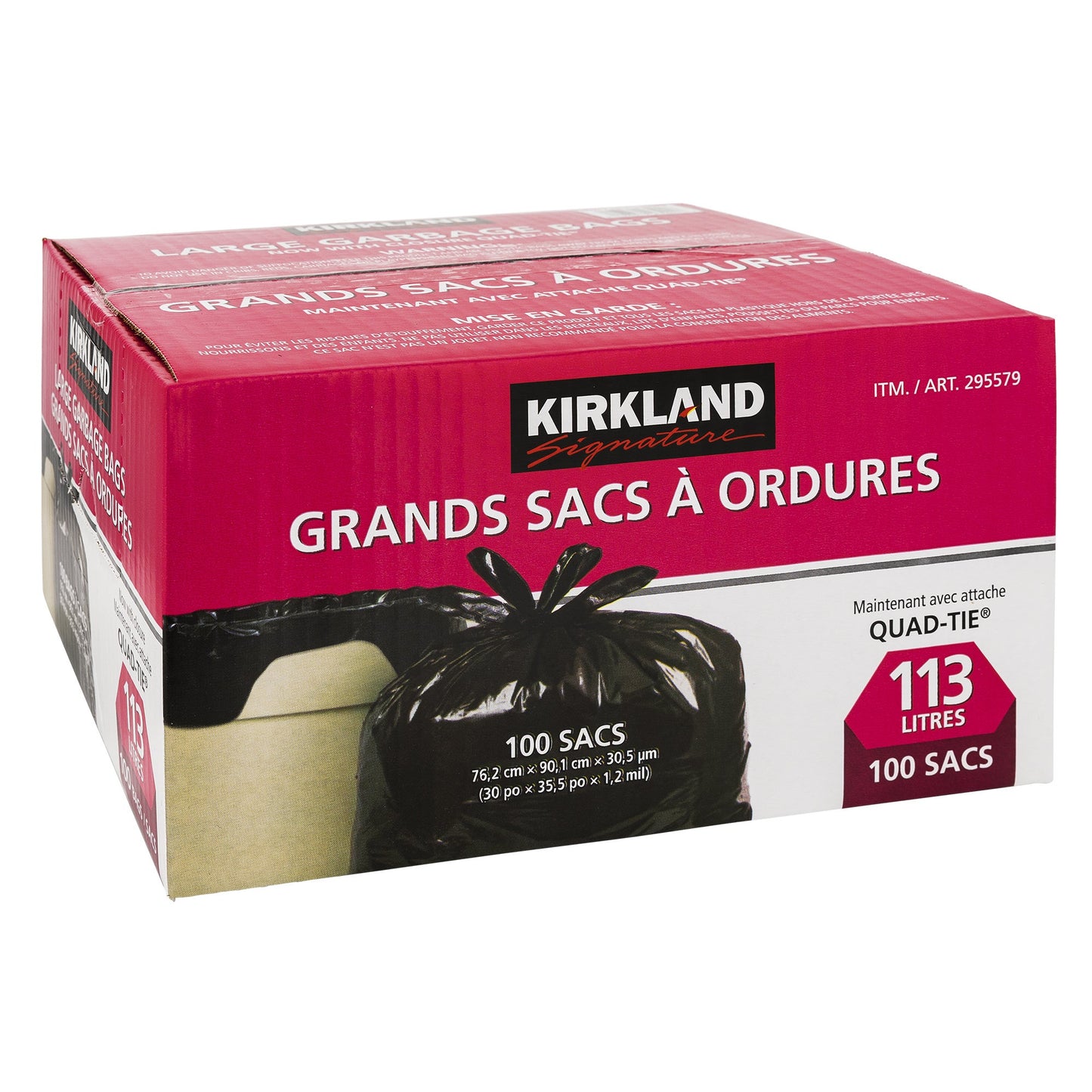 Kirkland Signature Large Quad-tie Garbage Bags, Pack of 100 - image 2
