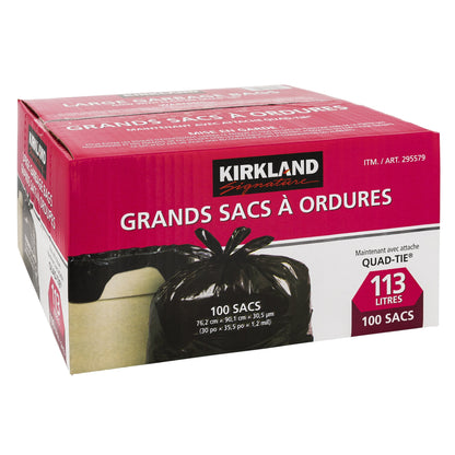 Kirkland Signature Large Quad-tie Garbage Bags, Pack of 100 - image 2