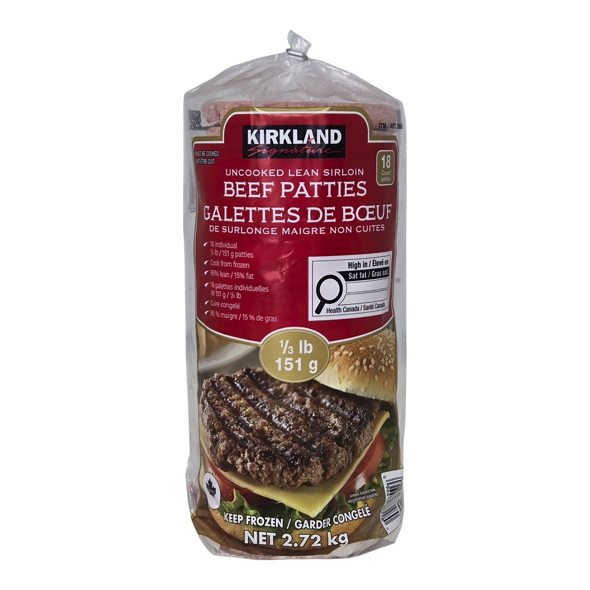 Kirkland Signature Frozen Lean Sirloin Ground Beef Patties, 18 × 151 g - image 1