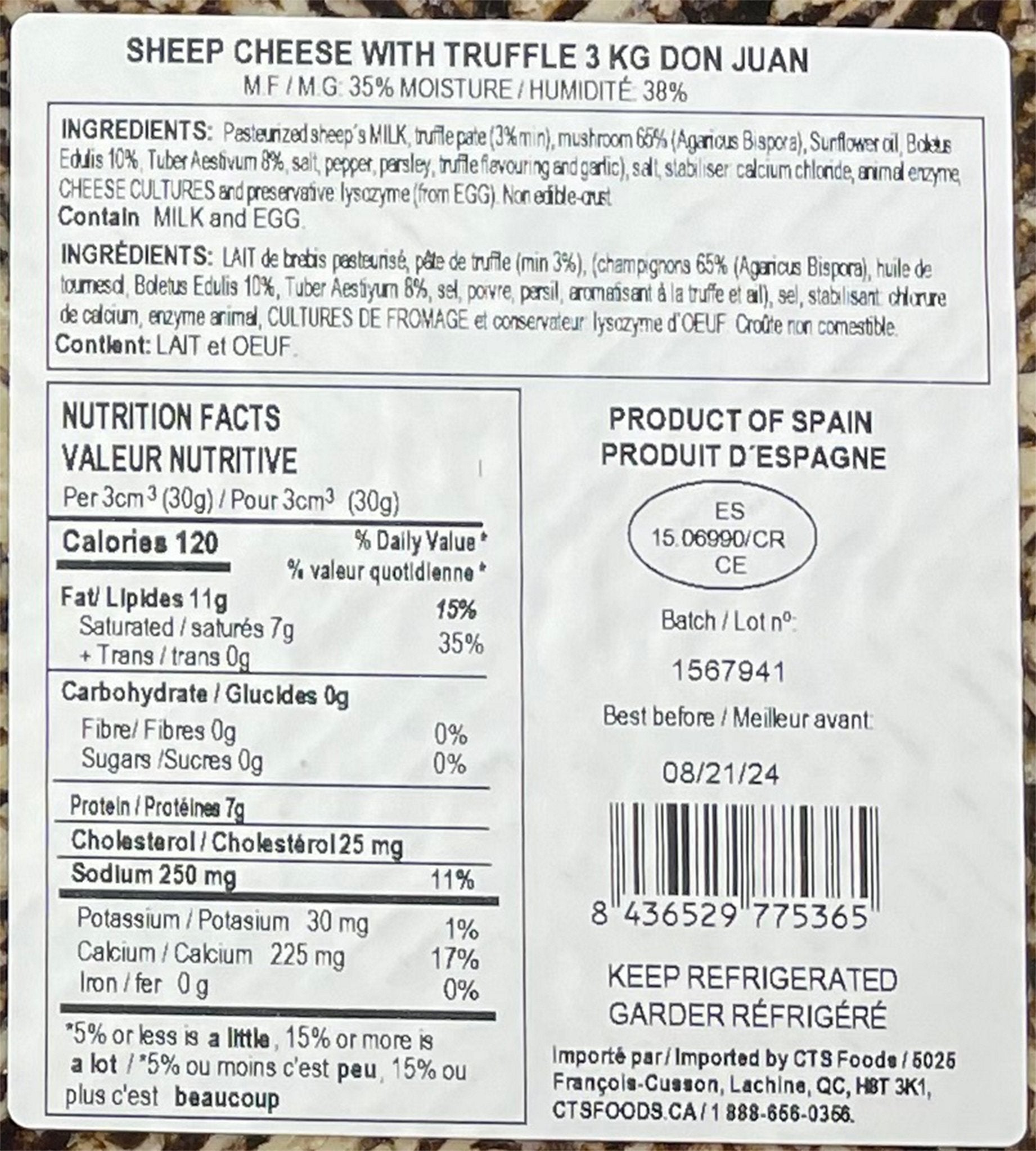 Don Juan Sheep's Milk Truffle Wheel, 3kg average weight* - image 2