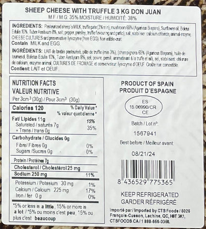 Don Juan Sheep's Milk Truffle Wheel, 3kg average weight* - image 2