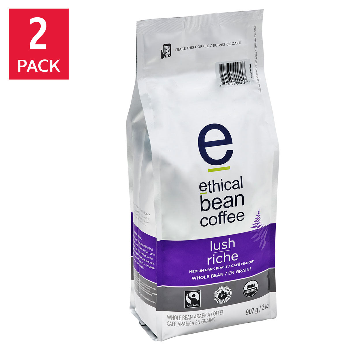 Ethical Bean Coffee Lush Medium Dark Roast Whole Bean Coffee, 2 x 907 g - image 1