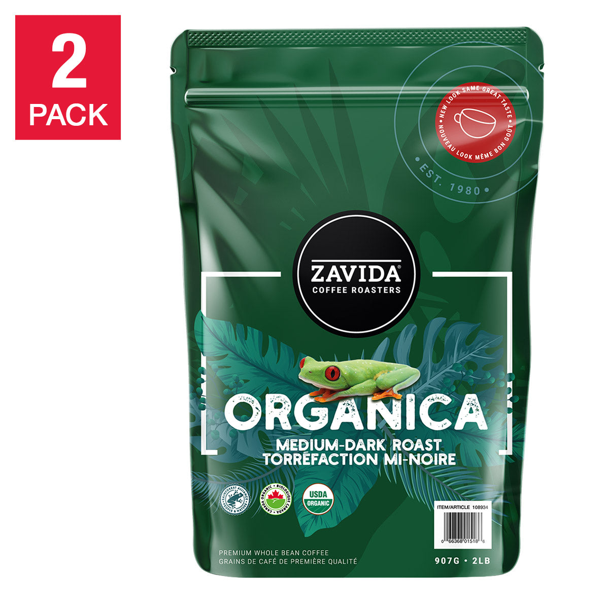 Zavida Organica Whole Bean Organic Coffee, 2 x 907 g - image 1
