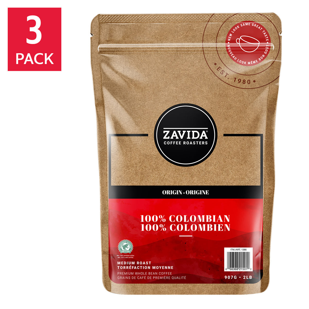 Zavida 100% Colombian Whole Bean Coffee, 3 x 907 g - image 1