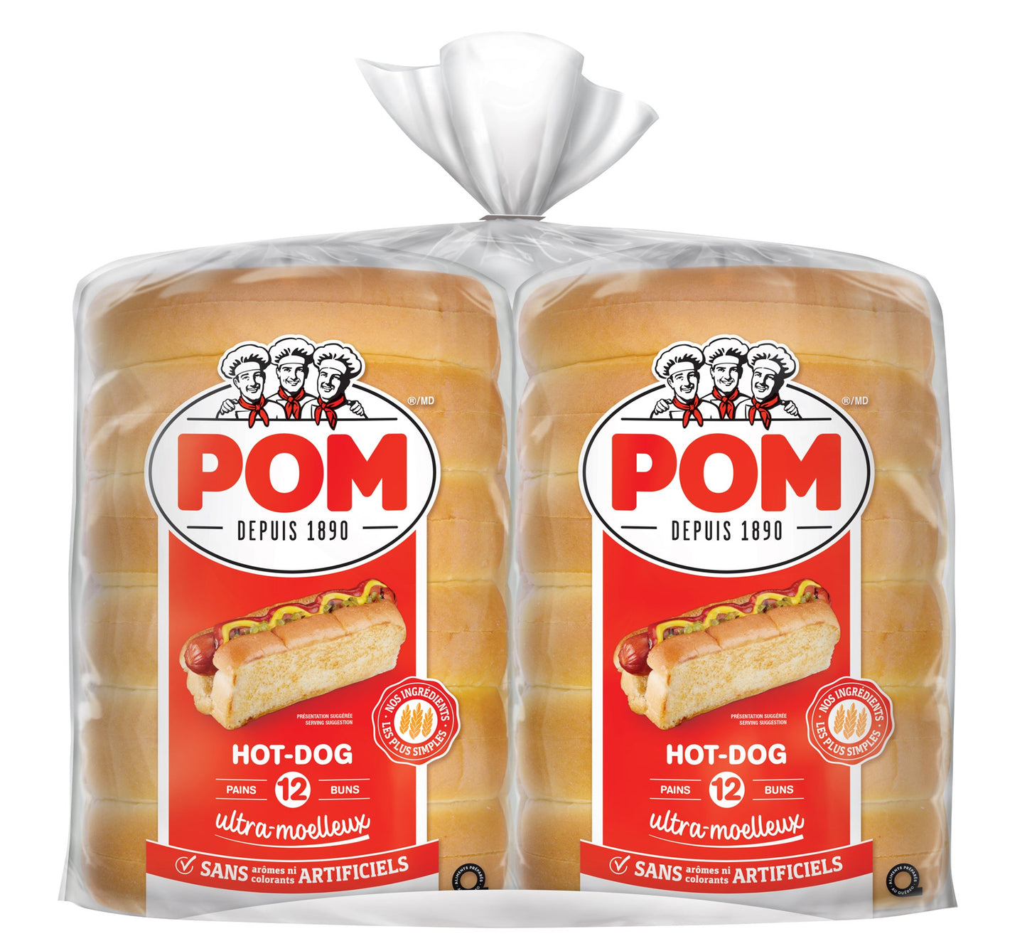 POM Ultra-Soft Top Sliced Hot Dog Buns, 2 packs of 12 - image 1