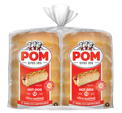 POM Ultra-Soft Top Sliced Hot Dog Buns, 2 packs of 12 - image 1