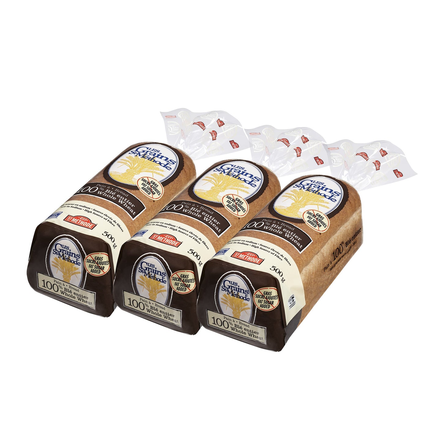 Les Grains St-Méthode 100% Whole Wheat Bread, 3 × 500 g - image 1