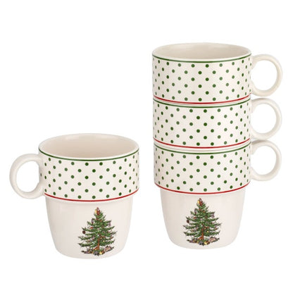 Spode Christmas Tree Collection, Polka Dot - Stacking Mugs, 4-pieces