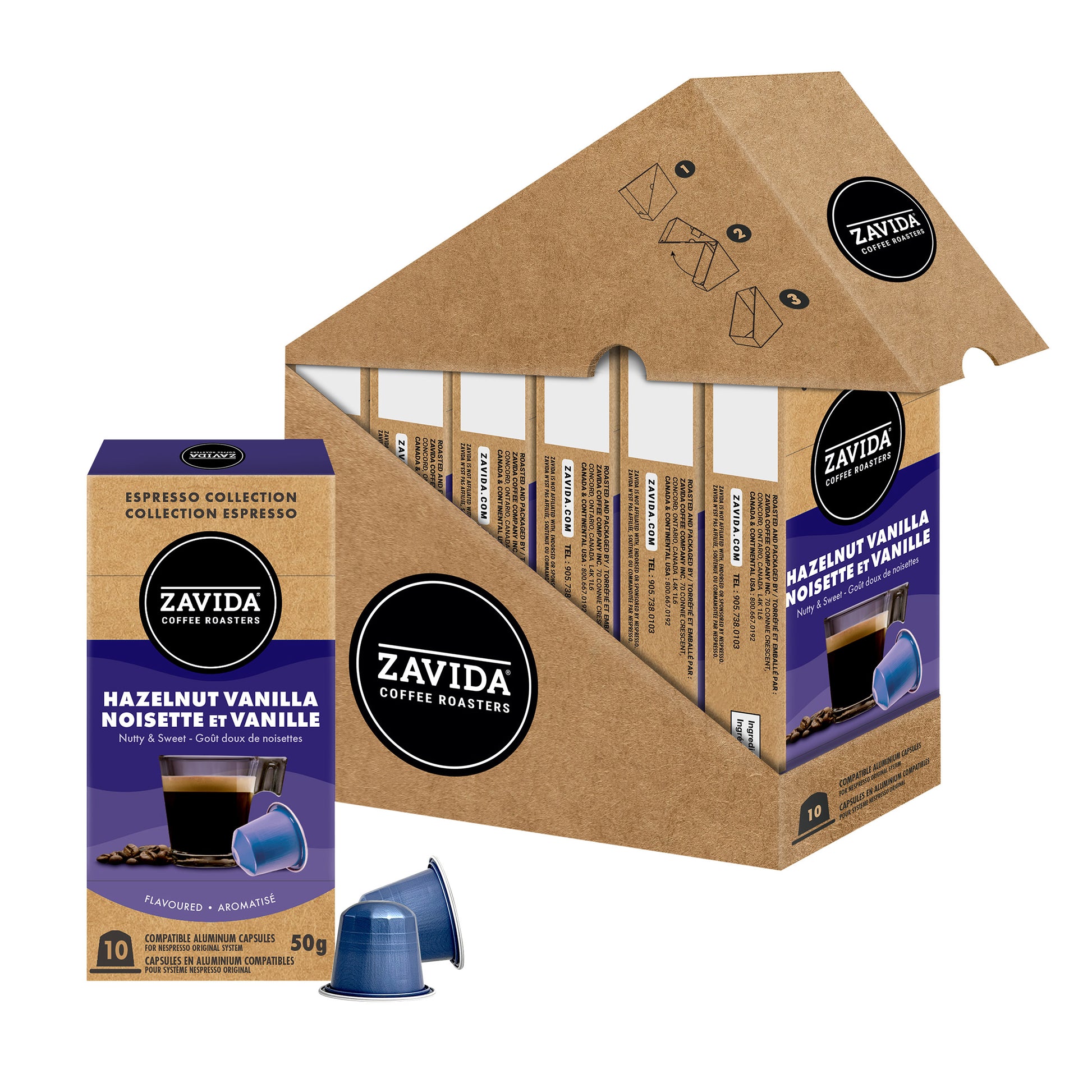 Zavida Coffee Hazelnut Vanilla Aluminum Capsules Compatible with Nespresso Original System, 60 count - image 1
