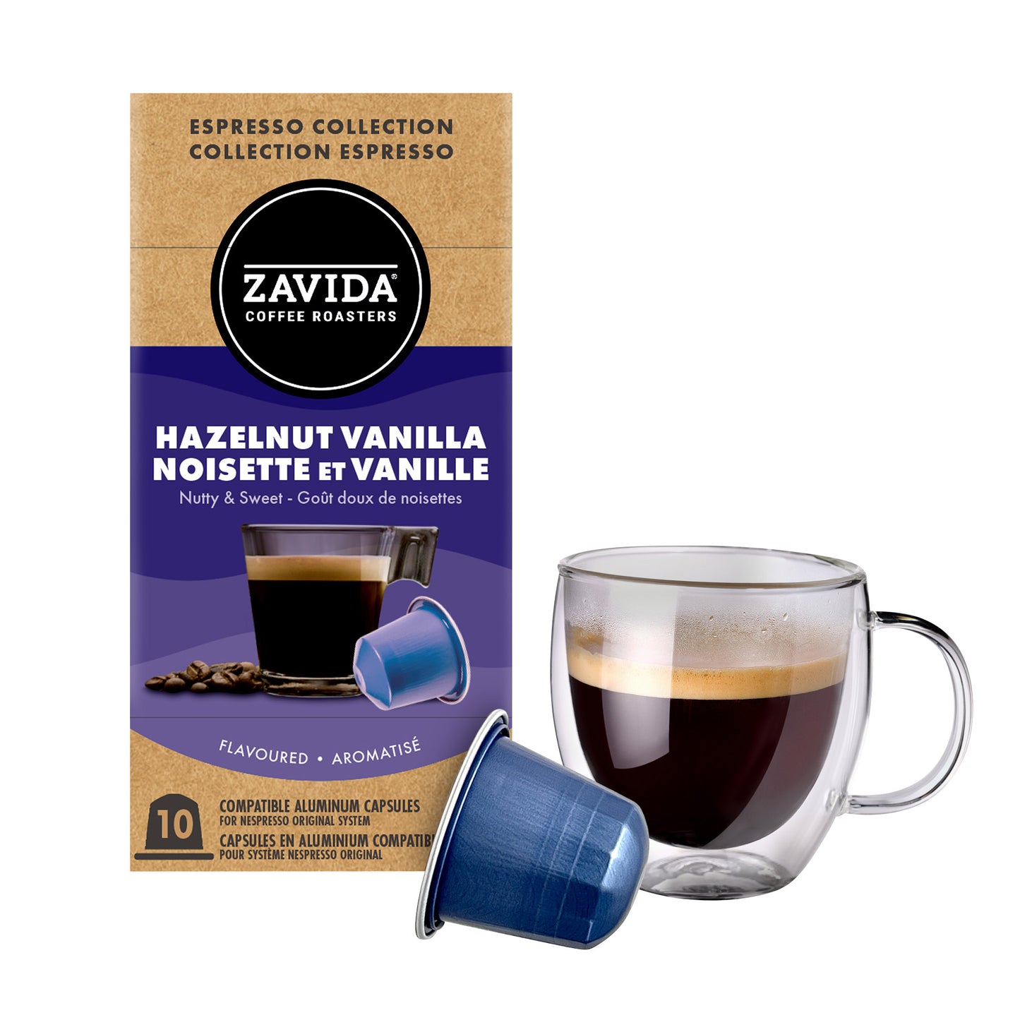 Zavida Coffee Hazelnut Vanilla Aluminum Capsules Compatible with Nespresso Original System, 60 count - image 2